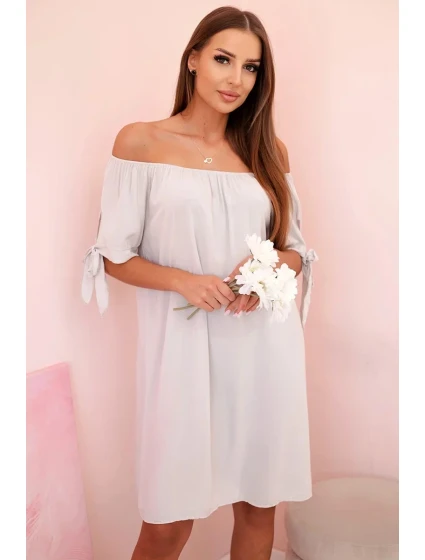 Dámské viskózové šaty s vázáním na rukávech béžové Dámské viskózové šaty s vázáním na rukávech béžové