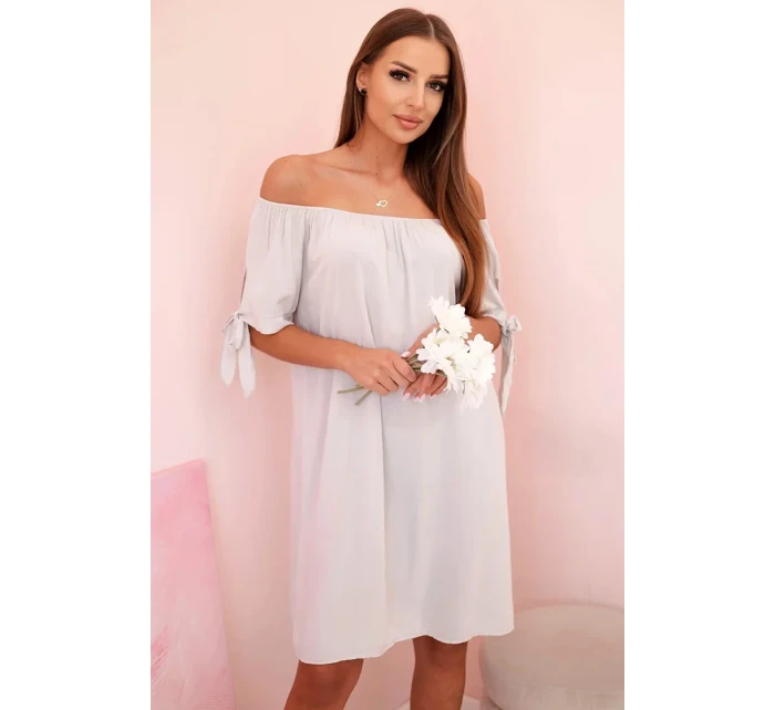 Dámské viskózové šaty s vázáním na rukávech béžové Dámské viskózové šaty s vázáním na rukávech béžové