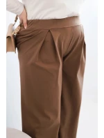 Dámské kalhoty Plus Size s širokými nohavicemi a plisováním camelové