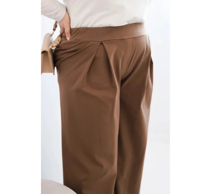 Dámské kalhoty Plus Size s širokými nohavicemi a plisováním camelové