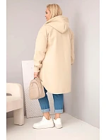 Dámský kabát Plus Size s kapucí model 22136655 na knoflíky tmavě béžový - K-Fashion