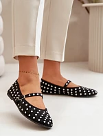 Zdobené baleríny s páskem eko zamšové černé Tirilissa