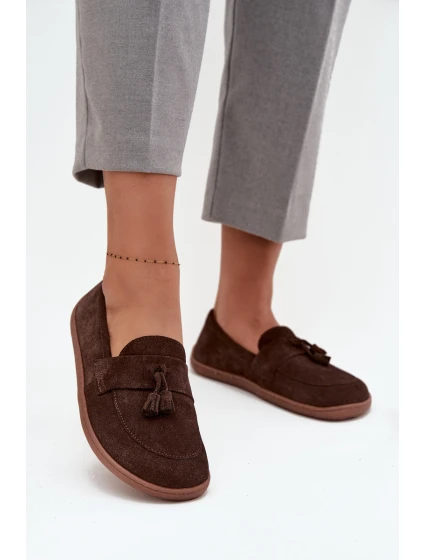 Kožené semišové mokasiny typu barefoot Zazoo 322 čokoládové