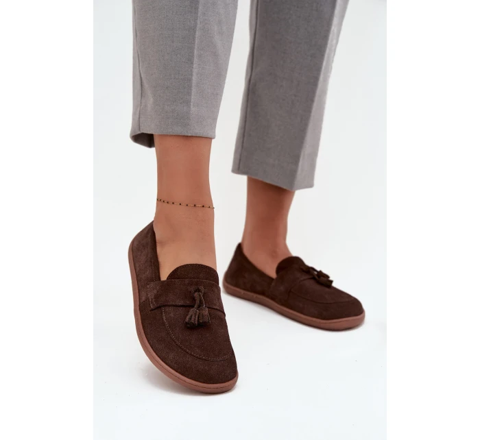 Kožené semišové mokasiny typu barefoot Zazoo 322 čokoládové