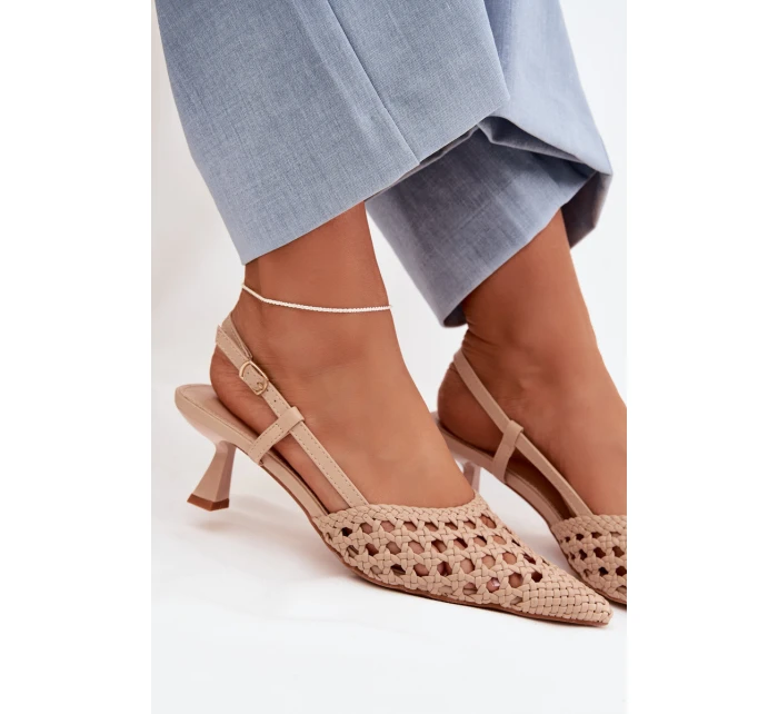 Dámské Pletené Sandály na Podpatku Béžové Selinae