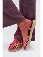 Kožené dámské sandály Ploché S Pásky model 22133494 Růžové - Maciejka