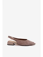 Kožené semišové dámské sandály na nízkém podpatku D&A CR61-3050 Béžové