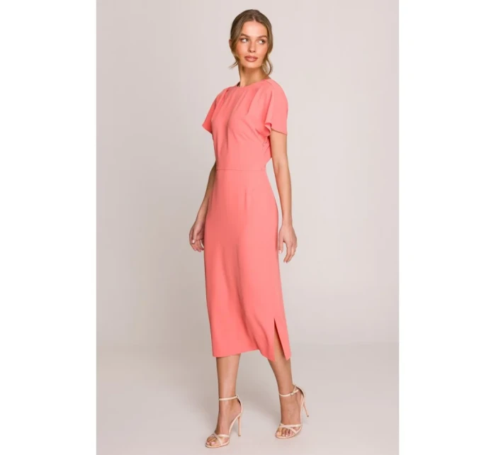 model 20966224 Tužkové šaty s rozparkem na boku oranžové - STYLOVE model 20966224 Tužkové šaty s rozparkem na boku oranžové - STYLOVE