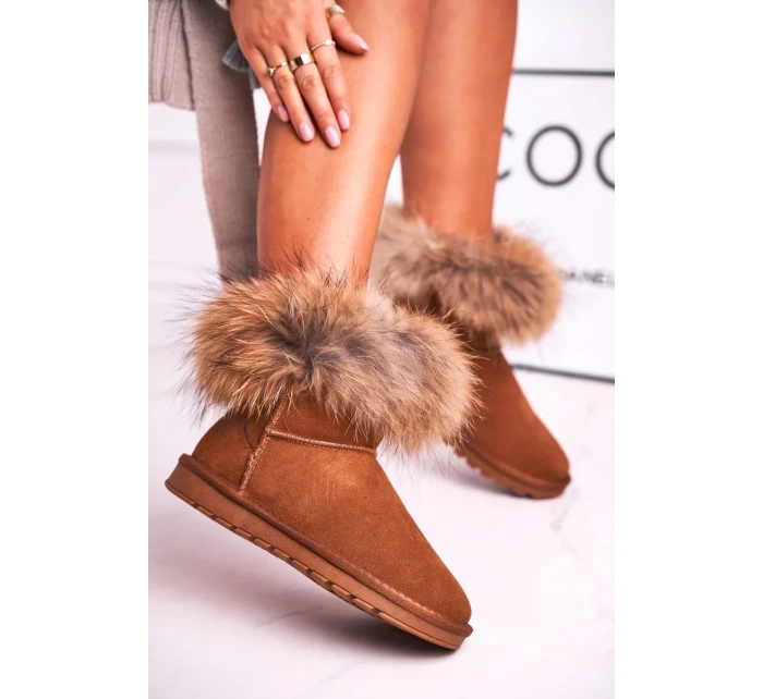 Dámské Kožené Sněhule S Kožešinou Camel model 19945640 - Kesi