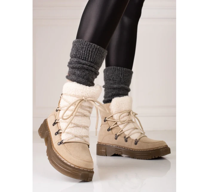 Módní hnědé dámské sněhule bez podpatku Módní hnědé dámské sněhule bez podpatku