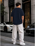 Pánské basic oversize tmavě modré bavlněné tričko FashionStreet RX5684 Pánské basic oversize tmavě modré bavlněné tričko FashionStreet RX5684