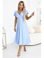 675-1 Midi šaty Blinky s obálkovým výstřihem a brokátovými třpytkami - modré