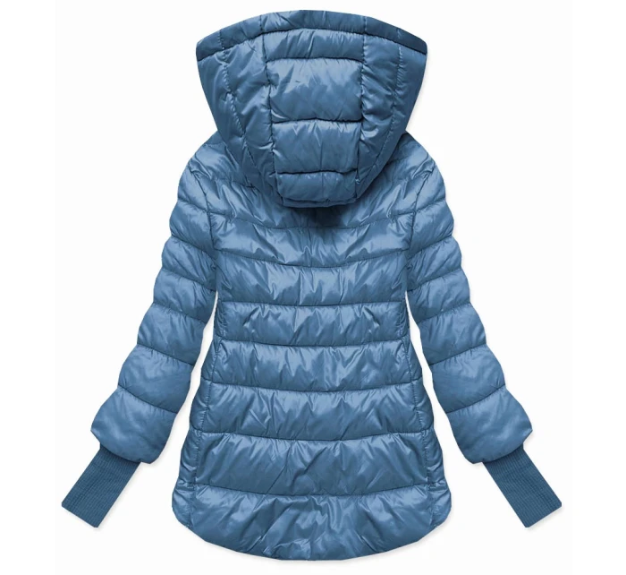 Světle modrá krátká dámská bunda s úpletovými stahovacími lemy (P22/P3-6636-30S)