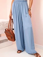Široké dámské viskózové kalhoty s elastickým pasem z denimu