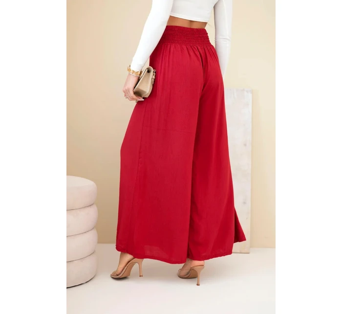 Dámské viskózové kalhoty s elastickým pasem bordové