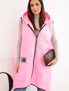 Dámská prošívaná vesta Plus Size s kapucí na zapínání cukrově růžová