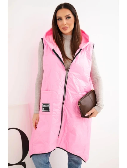 Dámská prošívaná vesta Plus Size s kapucí na zapínání cukrově růžová