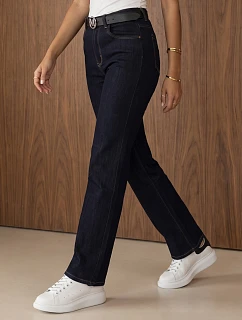 Dámské džíny volného střihu s páskem, tmavě modré, FashionStreet UY3157