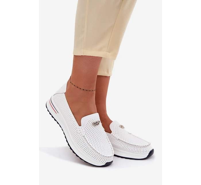 Dámské Mokasyny Z Přírodní Kůže Bílé Demela