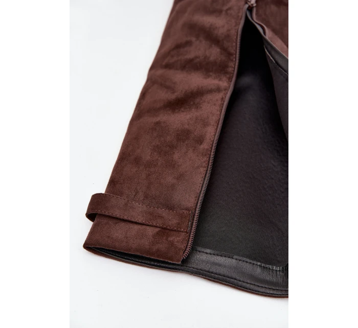 Dámské zateplené kozačky na sloupkovém podpatku s vyhrnutou holení Evyra – čokoládové, eko semiš Dámské zateplené kozačky na sloupkovém podpatku s vyhrnutou holení Evyra – čokoládové, eko semiš