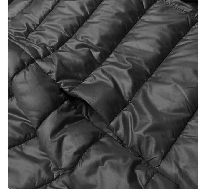 Krátká dámská bunda v grafitové barvě s úpletovými stahovacími lemy (P22/P3-6636/P3-6023-27) Krátká dámská bunda v grafitové barvě s úpletovými stahovacími lemy (P22/P3-6636/P3-6023-27)