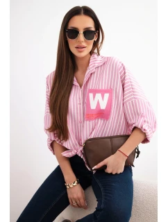 Dámská bavlněná košile s pruhy a vázáním světle růžová