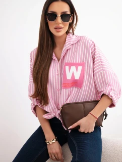 Dámská bavlněná košile s pruhy a vázáním světle růžová