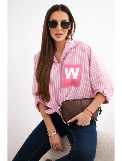 Dámská bavlněná košile s pruhy a vázáním světle růžová Dámská bavlněná košile s pruhy a vázáním světle růžová