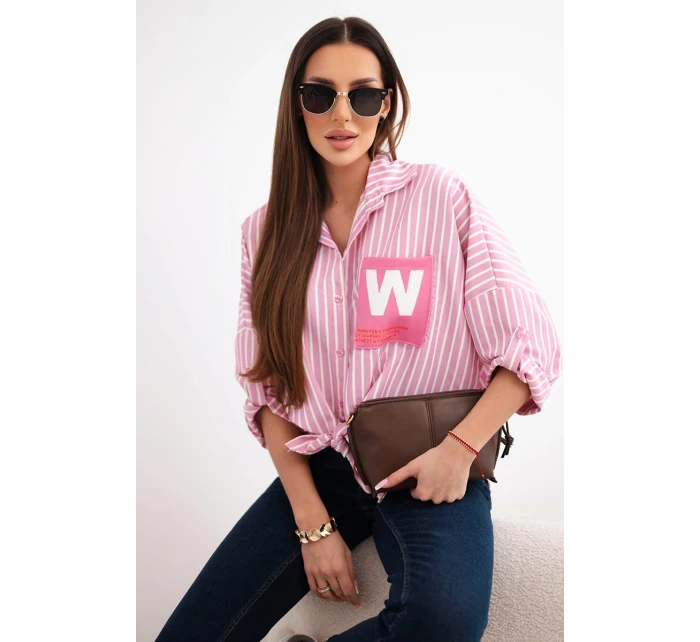 Dámská bavlněná košile s pruhy a vázáním světle růžová Dámská bavlněná košile s pruhy a vázáním světle růžová