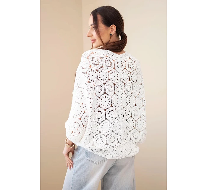 Dámský letní krajkový svetr s knoflíky a dlouhým rukávem černý