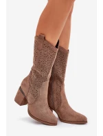 Děrované Kozačky Cowboy Do Poloviny Lýtka S.Barski HY51-238 Hnědé