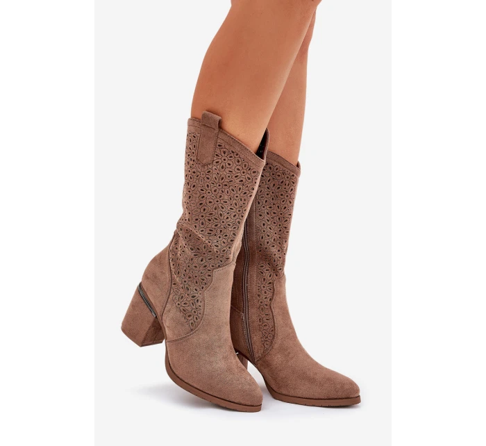 Děrované Kozačky Cowboy Do Poloviny Lýtka S.Barski HY51-238 Hnědé