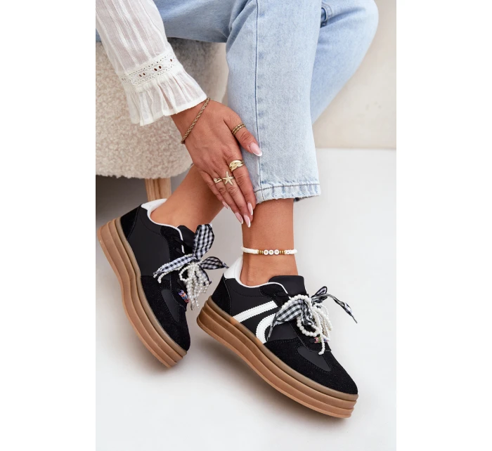 Dámské sneakersy na platformě s ozdobami černé Vinness