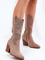 Děrované Kozačky Kovbojské Na Podpatku Béžové S.Barski HY51-606