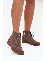 Semišové Boty Na Plochém Podpatku Tmavě Béžové Zazoo