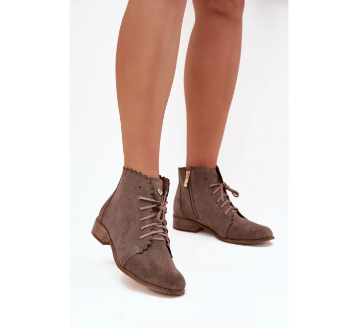 Semišové Boty Na Plochém Podpatku Tmavě Béžové Zazoo