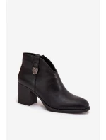 Zateplené dámské kotníkové boty na podpatku z ekokůže černé Talienne