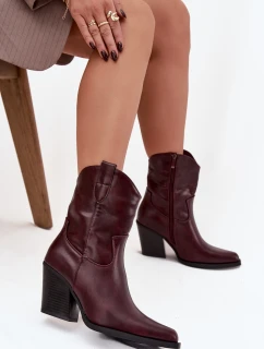 Dámské kotníkové boty na podpatku D8271 Vínová - Sweet Shoes