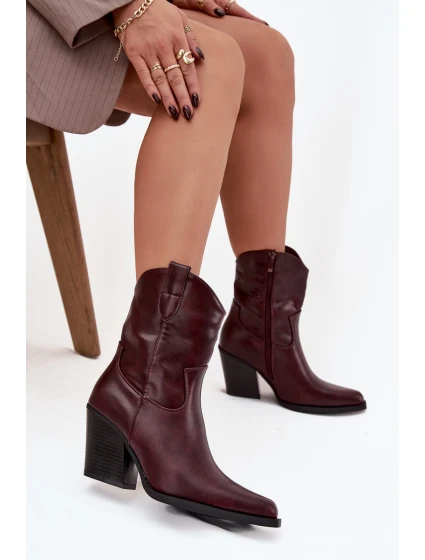 Dámské kotníkové boty na podpatku D8271 Vínová - Sweet Shoes
