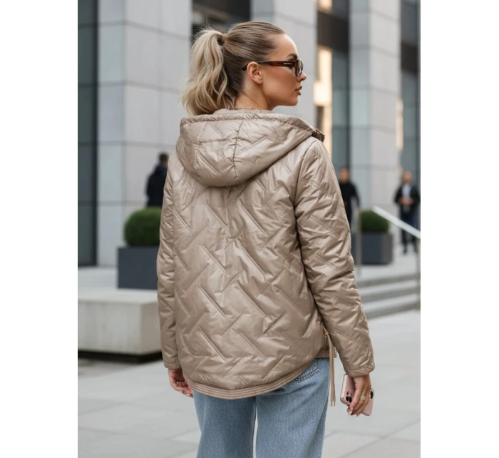Kurtka damska pikowana lekko ocieplana z kapturem taupe TY5633