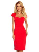 Červené dámské šaty v délce midi s výstřihem model 9046058 - numoco