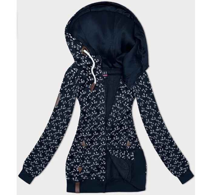 Tmavě modrá sportovní mikina s kapucí a se vzorem vlaštovek (2309) Tmavě modrá sportovní mikina s kapucí a se vzorem vlaštovek (2309)