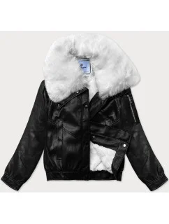 Černo-bílá kožená bunda s velkým kožešinovým límcem Glakate (LU98090#)