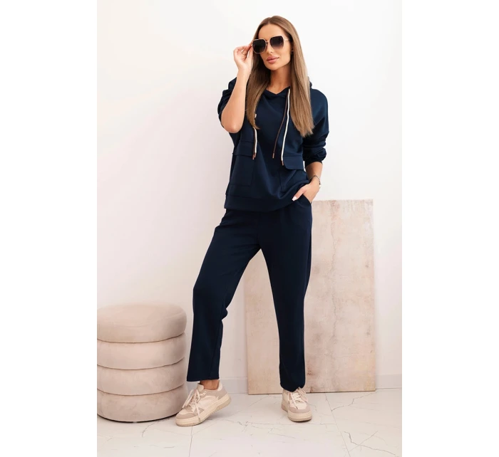 Komplet dámský máslový mikina s kapucí a kalhoty s páskem modrý Komplet dámský máslový mikina s kapucí a kalhoty s páskem modrý