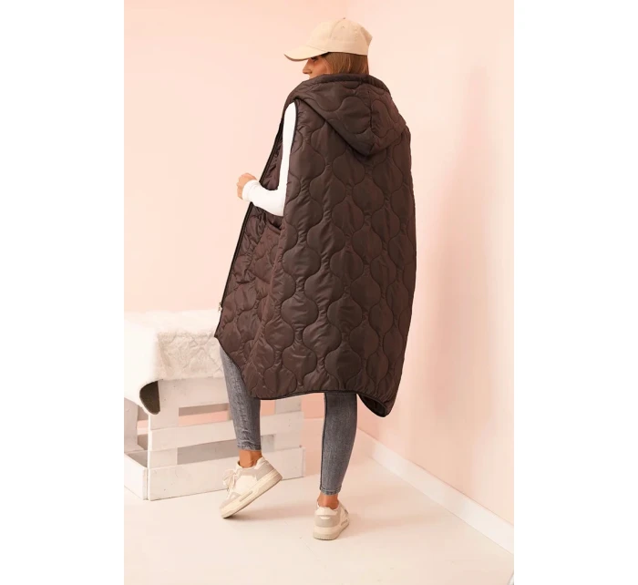Dámská prošívaná vesta Plus Size s kapucí na zip mocca Dámská prošívaná vesta Plus Size s kapucí na zip mocca