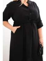 Dámské šaty z viskózy Plus Size s knoflíky a vázáním v pase černá