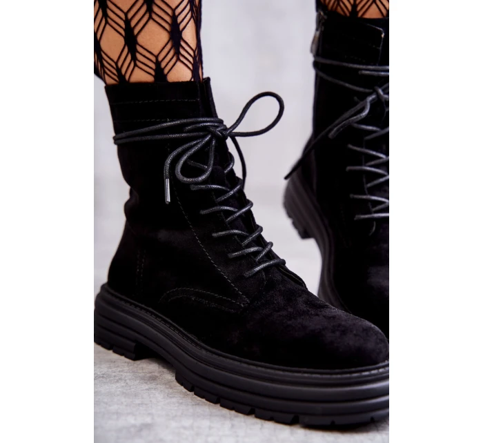Dámské semišové boty se zavazováním Černé model 21598522 - S.Barski