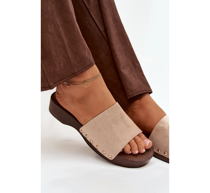 Dámské pantofle s zlatými sponami béžové Ferinna