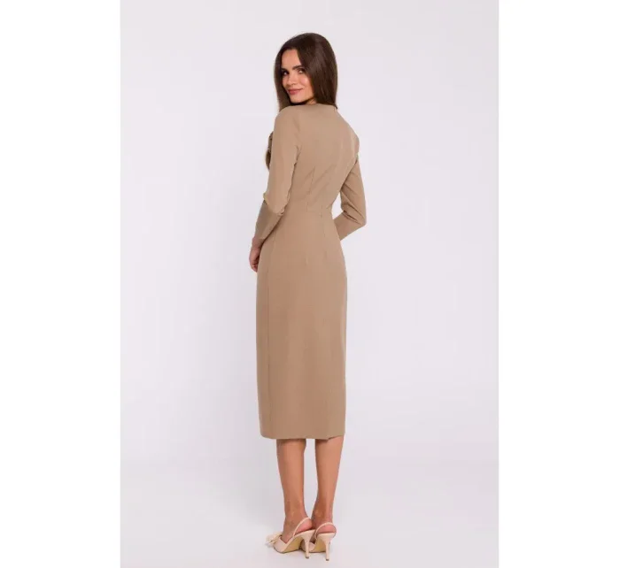 model 20502990 Květinové tužkové šaty béžové - STYLOVE