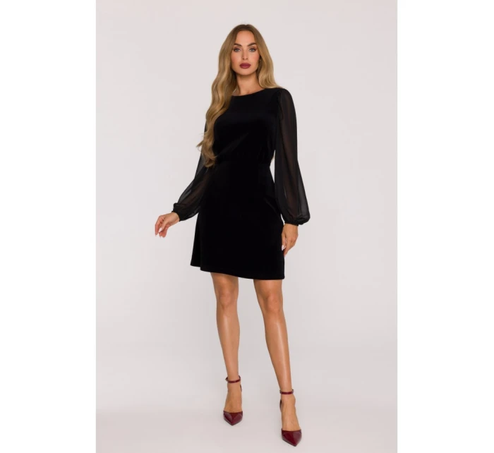 Sametové šaty s rukávy černé model 21479267 - Moe